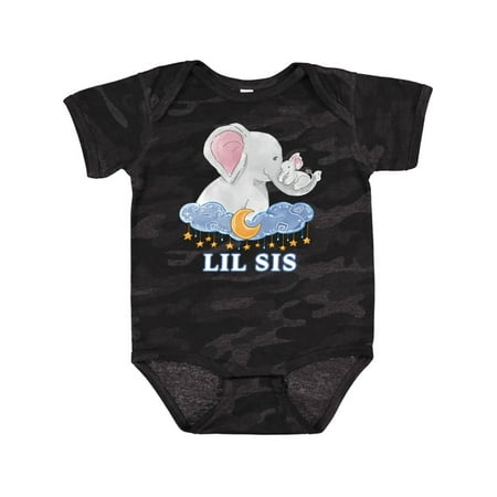 

Inktastic Lil Sis Cute Elephants with Moon and Stars Gift Baby Boy or Baby Girl Bodysuit
