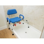 iLIVING Tub Transfer Bench Shower Chair with Easy Access Swivel Padded Seat and Pivoting Arms, and Adjustable Height for Handicap and Seniors, Blue