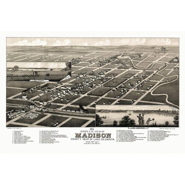 Historic Map of Madison South Dakota 1883 Lake County Poster Print (24