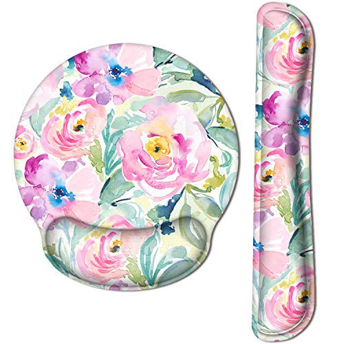 HAOCOO Ergonomic Keyboard Wrist Rest Pad and Mouse Pad Wrist Support Set with Non-Slip Backing Memory Form-Filled Flowers Butterflies Easy-Typing and Pain Relief for Gaming Office Computer Laptop 