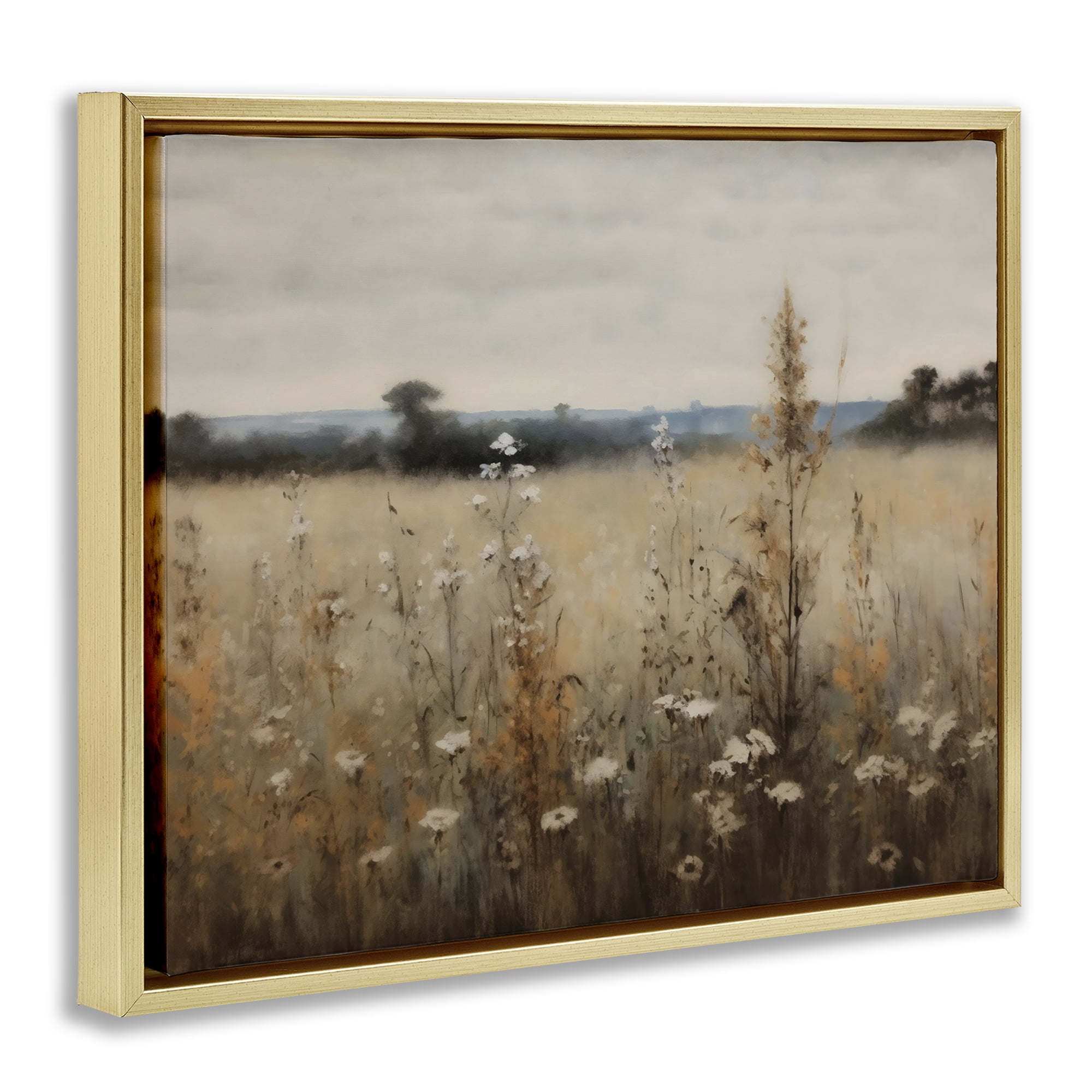 Stupell Industries Country Wildflowers in Misty Meadow Gold Framed Floater Canvas Wall Art, design by Creative Studio