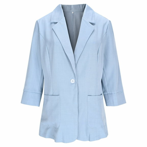 TKLPEHG Blazer for Women 3/4 Sleeve Elegant Office Business Casual Blazer Jacket Spring Summer Suit Jackets (Light Blue,M)