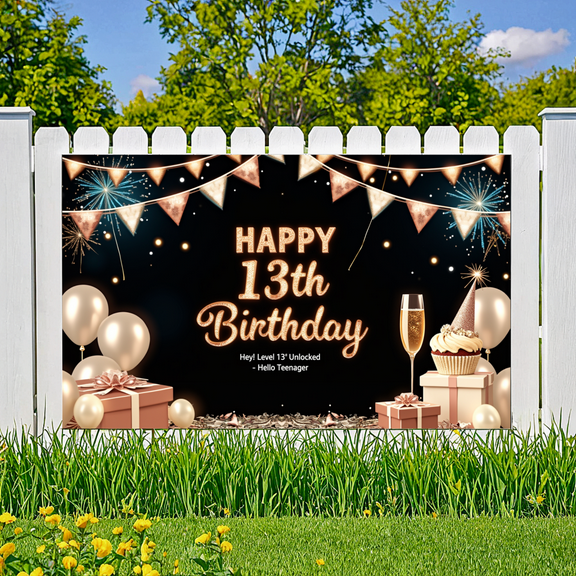 Decorative Design Happy 13th Birthday Banner Colorful Theme Party Decoration Balloon Decoration Celebration Banner for Teen Birthday Party Indoor Decoration Kids Celebration