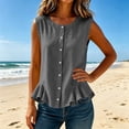 thumbnail image 4 of Luivaraty Tank Tops for Women Soild Color Summer Beach Shirts Comfy Button Crew Neck Ruffle Hem Sleeveless Shirts, S-2XL, 4 of 7