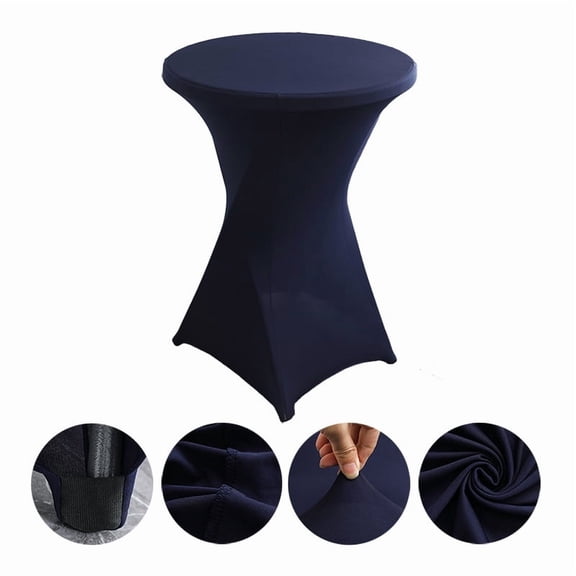 NAMZI 32" Diameter x 43" Height Round Spandex Table Cover, Fitted Highboy Cocktail Tablecloth Perfect for Parties, Weddings & Bars, Dark Blue