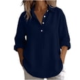 thumbnail image 2 of Chbgutlmr Cotton Linen Tops for Women Long Sleeve Curved Hem Half Button Lapel Shirts Casual Loose Lightweight Plain Tops, 2 of 6