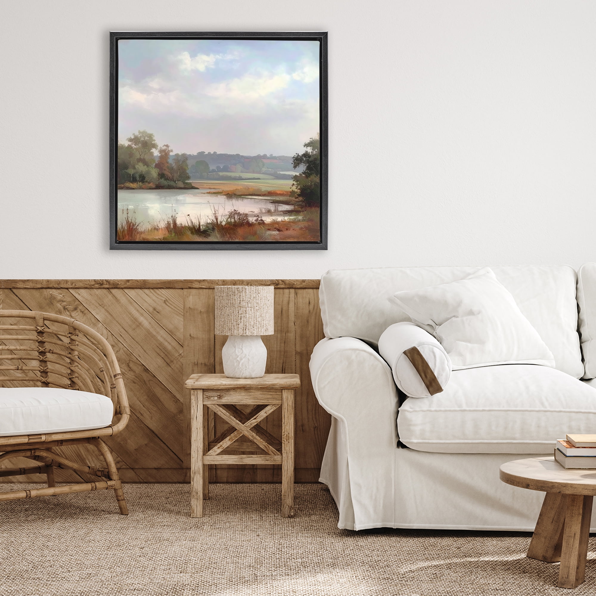 Stupell Industries Riverside Grove Scenery Black Framed Floater Canvas Wall Art, design by Alonza Saunders