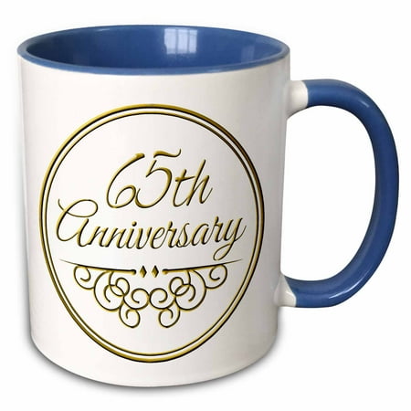 10 Year Wedding Anniversary Gift 3dRose 65th Anniversary gift - gold text for celebrating wedding anniversaries - 65 years married together - Two Tone Blue Mug, 11-ounce ()