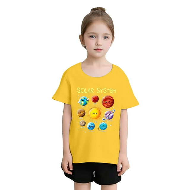T-shirt Graphique Mignon à Col Rond et Manches Courtes pour Filles, T-Shirt d'Été Décontracté pour Enfants, Haut à Manches Longues avec Soutien-Gorge Intégré, Tenues pour Tout-Petits, Chandails à Capuchon Courts pour Filles, Haut Fin
