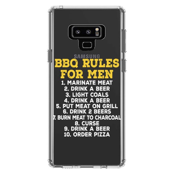 DistinctInk Clear Shockproof Hybrid Case for Samsung Galaxy Note 9 - TPU Bumper Acrylic Back Tempered Glass Screen Protector - BBQ Rules for Men