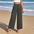 thumbnail image 7 of Hurxie Womens High Waisted Button Pleated Wide Leg Pants Beach Vacation Trouses Dark Gray,L, 7 of 7