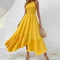 thumbnail image 3 of Antinious Womens Dresses for Party,Ladies Casual Beach Dress,Maxi Dresses for Women Solid Camis Sleeveless Round Neck Elasticity Flounce Dress,Yellow,M, 3 of 4