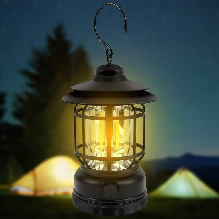 Portable Retro Led Camping Light With Hook Adjustable Brightness Outdoor  Lantern