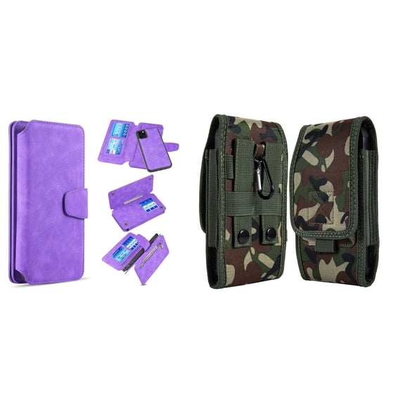 Clutch Wallet Detachable Case and Belt Holster Pouch for iPhone 14 Plus (Purple/Jungle)