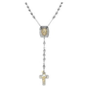 Brilliance Fine Jewelry Stainless-Steel And 14K Gold Plated Sterling Silver Crystal Medallion 6mm Beads Men's Rosary Necklace, 26"