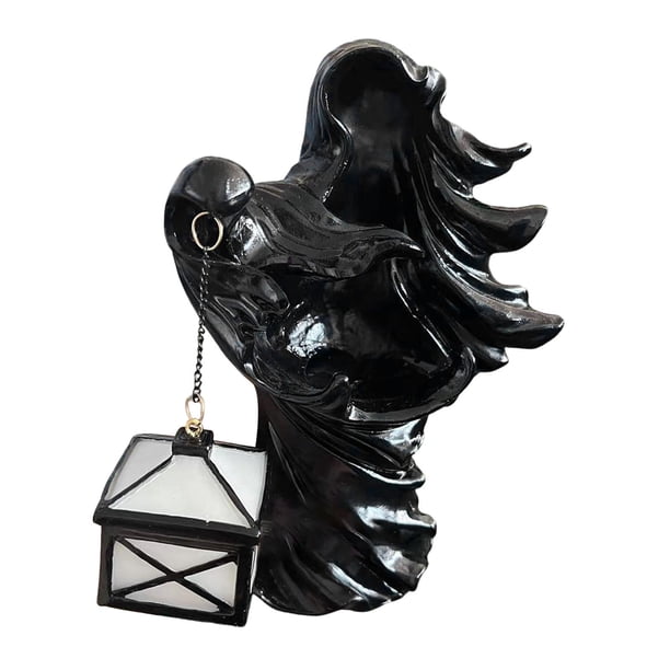 Adorno de linterna de bruja, estatua de resina iluminada, arte artesanal, centro de mesa creativo Negro