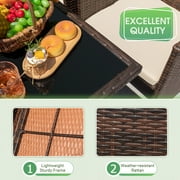 Homall 9 Pieces Outdoor Dining Sets Patio Rattan Conversation Set Space Saving Wicker Chairs with Glass Table,Beige