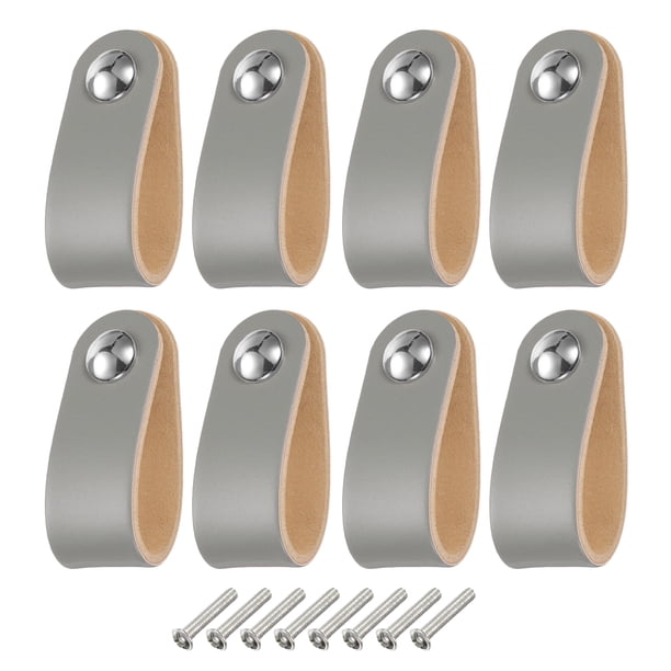 Uxcell 8 Paquetes Tiradores de Cajón de Cuero con Tornillos para Cajones, Gris/Plata