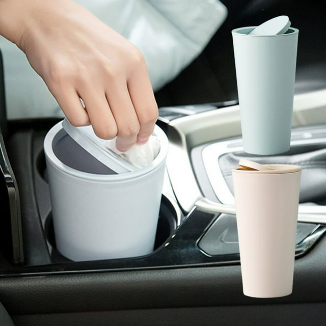Mini bote de basura para automóvil con tapa oscilante abatible | Cubo de basura pequeño de escritorio para coche, oficina, hogar | Plástico ABS extraíble y fácil de limpiar | Se adapta al portavasos