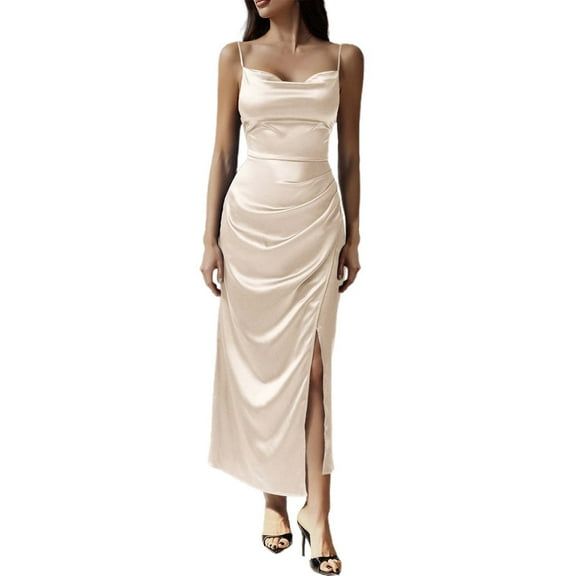 2025 Summer Casual Dress for Women Flowy Sexy Solid Color Evening Party Wear Comfortable Stylish Feminine Outfit