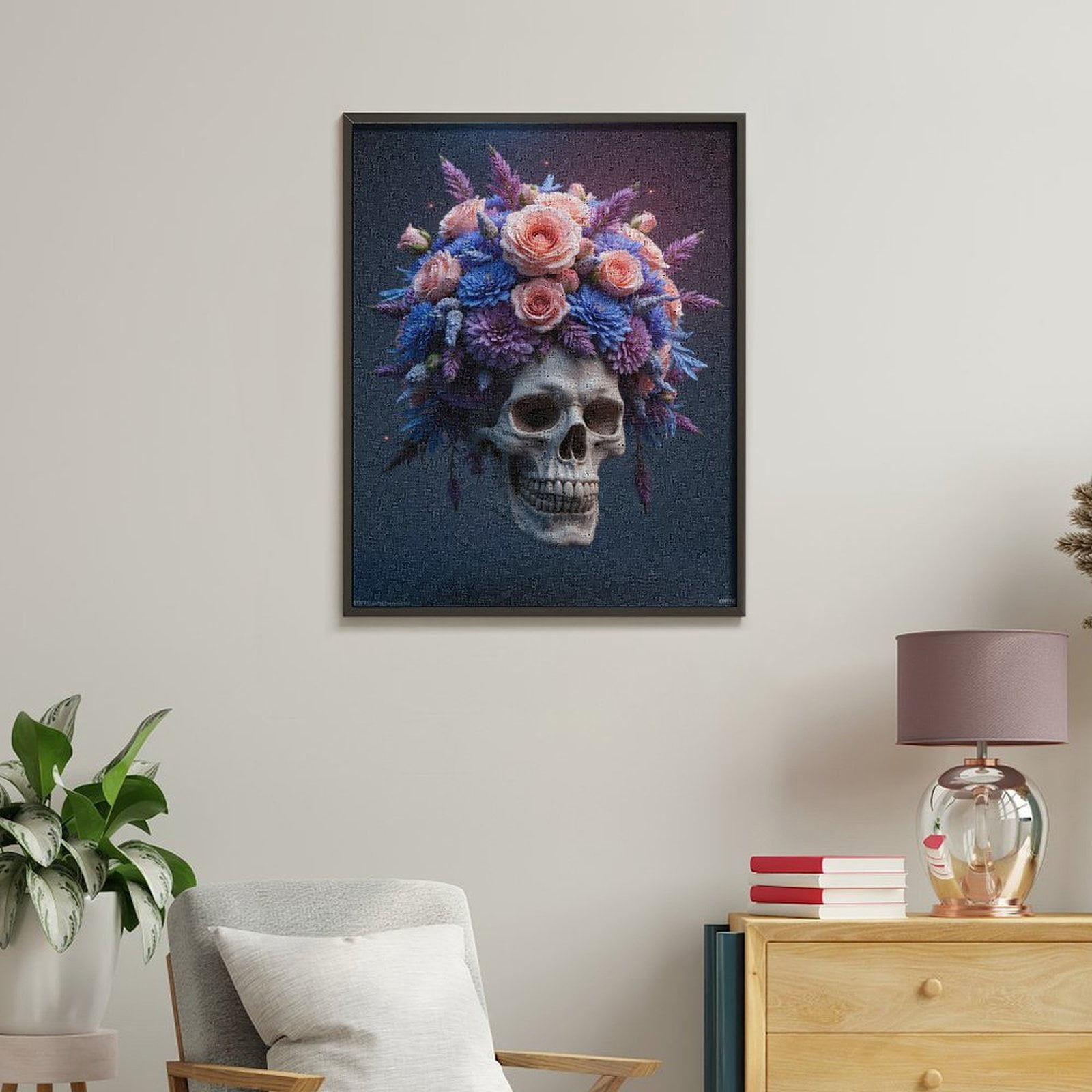 Paint By Numbers Kit for Adults Beginner - DIY Bright Floral Skull Art Canvas Painting Kits for Adults, Frameless Paint By Number for Adults for Home Wall Decor 16x20 Inch