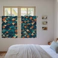 thumbnail image 4 of Teal Orange Abstract Art Tier Curtains, Geometric Modern Art Light Filtering Kitchen Curtains, 2Pcs Rod Pocket Half Window Treatments Panels for Sink Cafe Cabinet Basement 27.5x45 Inches, 4 of 9