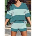 thumbnail image 6 of Women's Striped Oversized Sets Shirts Shorts for Summer Lounge Green S, 6 of 10
