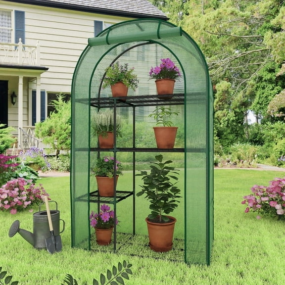 GAZEBETER Small Greenhouse 4-Tier,40 x 18 x 63'' Mini Greenhouse for Indoor Outdoor,Portable Plastic Plant Green House Mini with Roll-up Zipper Door,Green