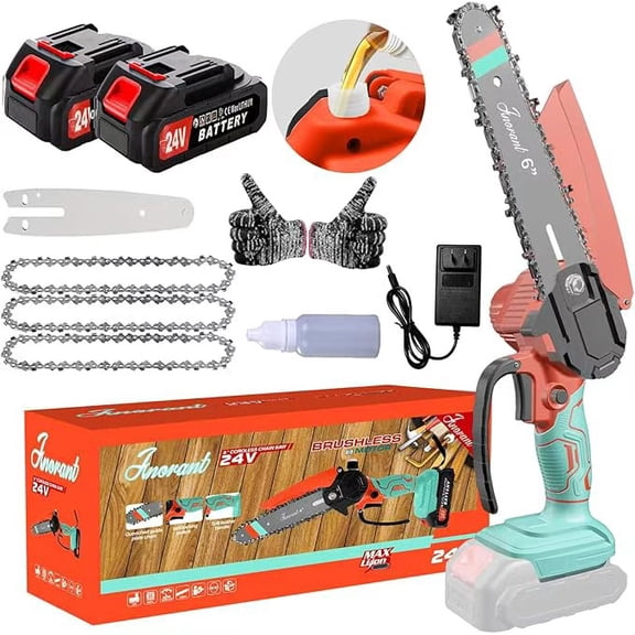 6 Inch Mini Cordless Chainsaw, Handheld Electric Chain Saw with 2 Batteries and 2 Chains for Tree Trimming and Wood Cutting