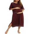 thumbnail image 4 of Ladies Nightgown  Short Sleeved Crew Neck Zip-up Slit Maxi Dress, 4 of 6