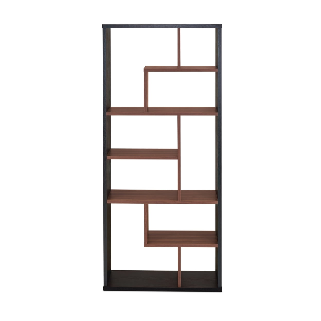 Wooden Rectangular Cube Bookcase, Natural Brown & Black- Saltoro Sherpi