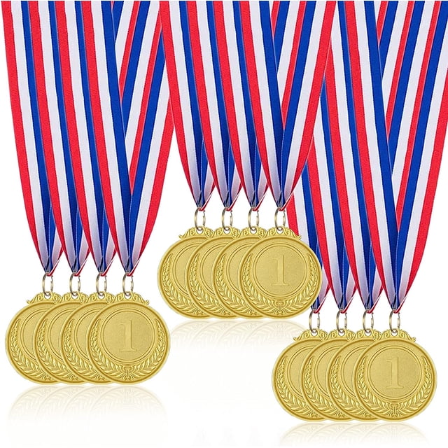 12 medallas para niños (doradas), medallas de metal, medallas de oro, premios del día deportivo para niños y adultos, competiciones de gimnasia, recuerdos de fiesta