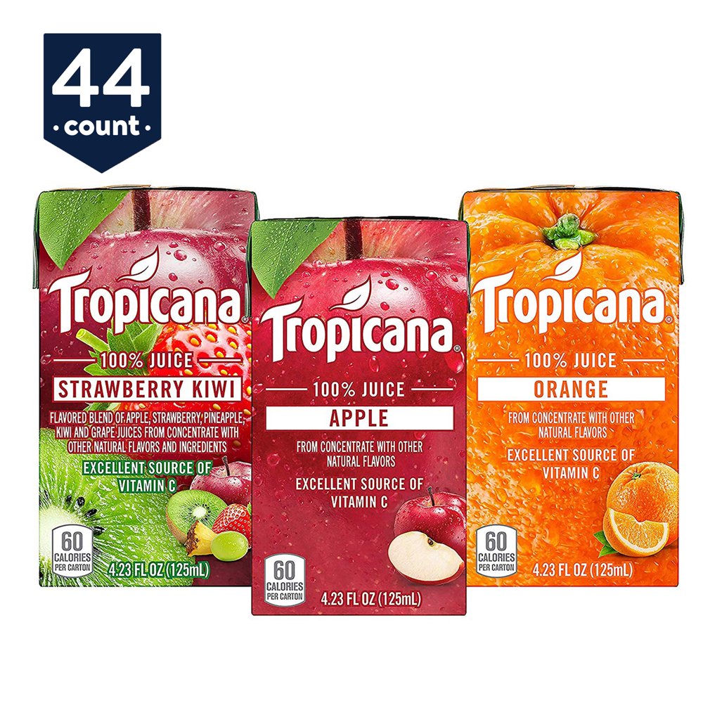 Tropicana 100 Juice Box, 3 Flavor Variety Pack, 4.23 oz Boxes, 44