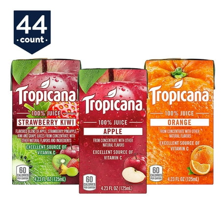 Tropicana 100% Juice Box, 3 Flavor Variety Pack, 4.23 oz Boxes, 44