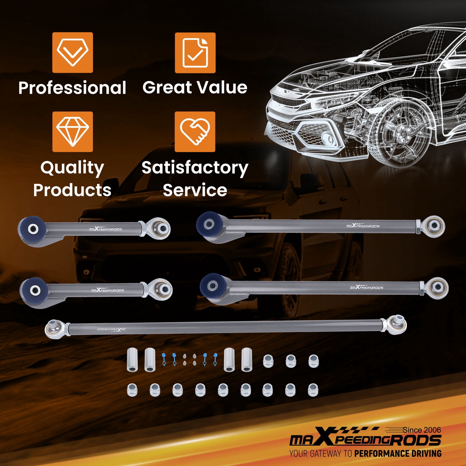 maXpeedingrods Rear Upper & Lower Control Arms + Track Bar 2-4" Leveling Kit for Toyota 4-Runner 1996-2002 2WD 4WD Heavy Duty