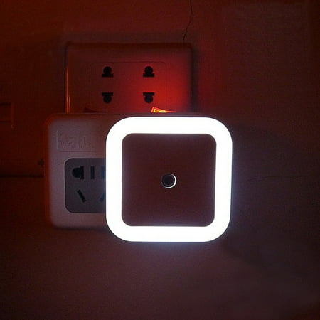 Square-Shaped 0.5W Plug In LED Night Light Lamp with Light Sensor for Kids Baby Nursery Bedroom, EU Plug Light color:White, EU Plug Light source