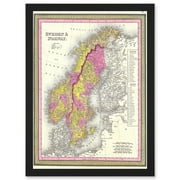 1850 Mitchell Map Sweden And Norway Vintage A4 Artwork Framed Wall Art Print