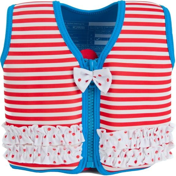Konfidence The Original Jacket - Children and Youth Swim Jacket (Martha Red Stripe & Frills, 6-7 Years)
