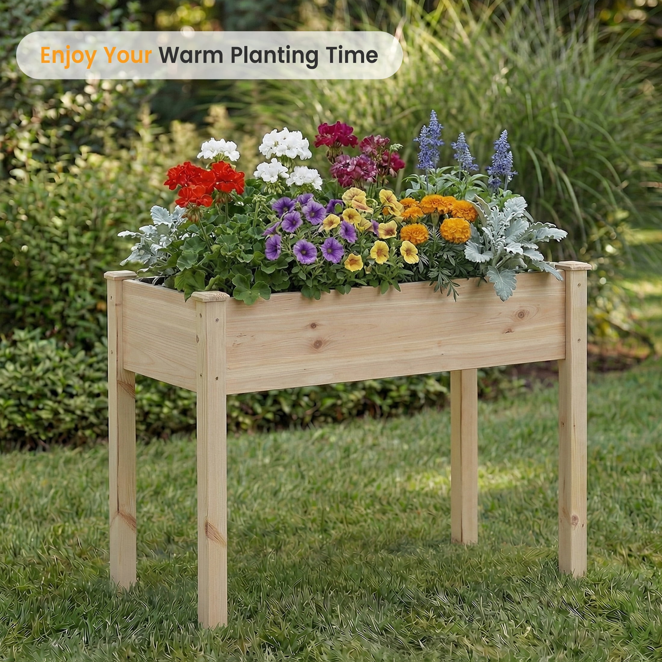 EDX Wooden Raised Garden Bed, Outdoor Planter Box Kit for Vegetables, Flowers and Herbs,Natural Wood Color