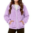thumbnail image 4 of Abcomgle Girls Winter Jacket 10-12 Full Zip Up Sherpa Coat for Girls Fleece Hooded Teddy Sweatshirt for Girls Winter Warm Fuzzy Sweater for Girls with Pockets,11-12Y,Light Purple, 4 of 6