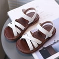 thumbnail image 2 of TOWED22 Girls Strap Sandals Open Toe Outdoor Flats with Hook and Loop Kid Summer Shoes for Girls（White,11）, 2 of 7