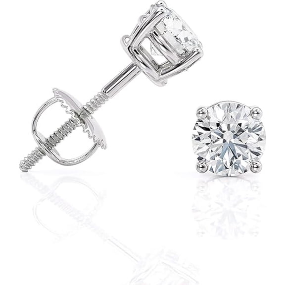 Dazzlingdaimonds Jewels 925 Sterling Silver 1.12Ct Round Cut Diamond Solitaire Screw Back Ladies Stud Earring's 14K White Gold Plated For Women's