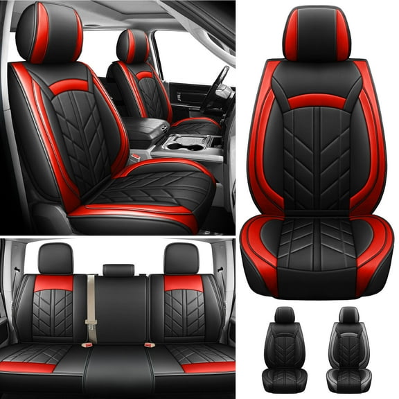 For 2007-2023 Chevrolet Silverado 1500 2500HD 3500HD 5 Seats Car Seat Cover Set PU Leather Black&Red