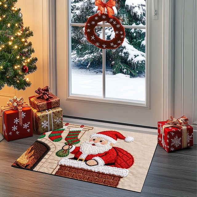 Lunxisen 1 Pcs Christmas Bathroom Rugs Sets, Merry Christmas Bath Mat Non Slip Washable, Soft Absorbent Snowflake Bath Rug for Bathroom(40*60cm)