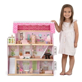 Delta Children Little Gem Dollhouse - Wooden 3-Story Dollhouse with 4 Rooms - Includes 16 Accessories - Fits 5-inch Dolls - Pretend Play Dream Gift for Ages 3 