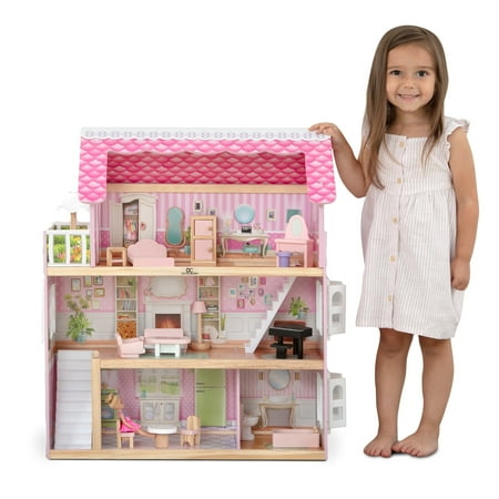 Delta Children Little Gem Dollhouse - Wooden 3-Story Dollhouse with 4 Rooms - Includes 16 Accessories - Fits 5-inch Dolls - Pretend Play Dream Gift for Ages 3+