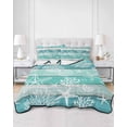 thumbnail image 2 of Twin Quilt Bedding Set, Teal Coastal Beach Reversible Summer Quilt 3 Pieces, Nautical Starfish Coral Vintage Wooden Lightweight Bedspreads Coverlets with 2 Pillow Shams for All Seasons, 2 of 5
