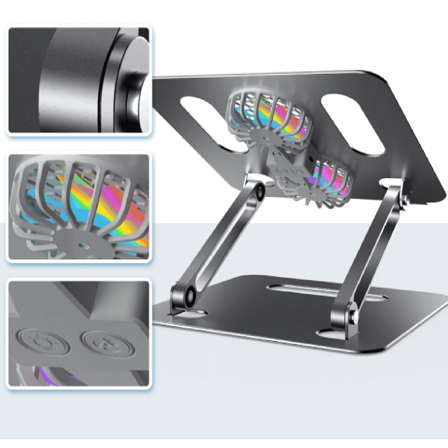 Adjustable Laptop Cooling Stand with 2 Quiet Fans & RGB Lighting, Aluminum Alloy & Foldable Ergonomic Design for MacBook