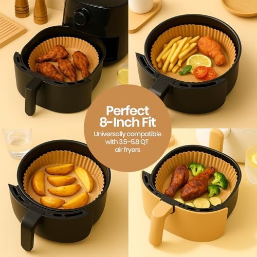 125 Pcs Round Air Fryer Liners 8 Inch - Disposable Airfryer Basket - Non-Stick & Oil Proof Baking Liner for Oven Pan - Air Fryer Paper for Baking, Roasting Microwave