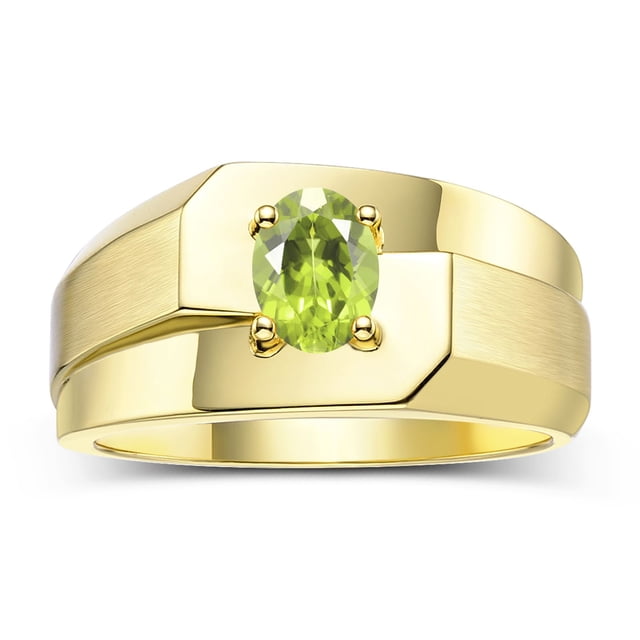 RYLOS Men's Rings 14K Yellow Gold Ring Classic Solitaire 7X5MM Oval Shape Gemstone Designer Band Peridot August Birthstone Rings For Men Size 8